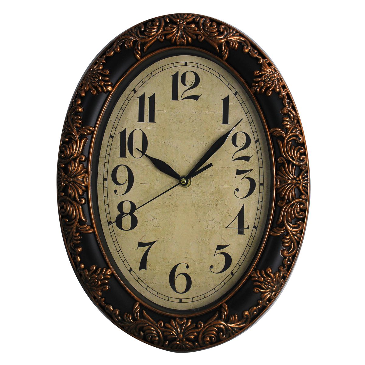 Ornate Border 34x26cm Oval Analogue Wall Clock with Anrique Motif - 012