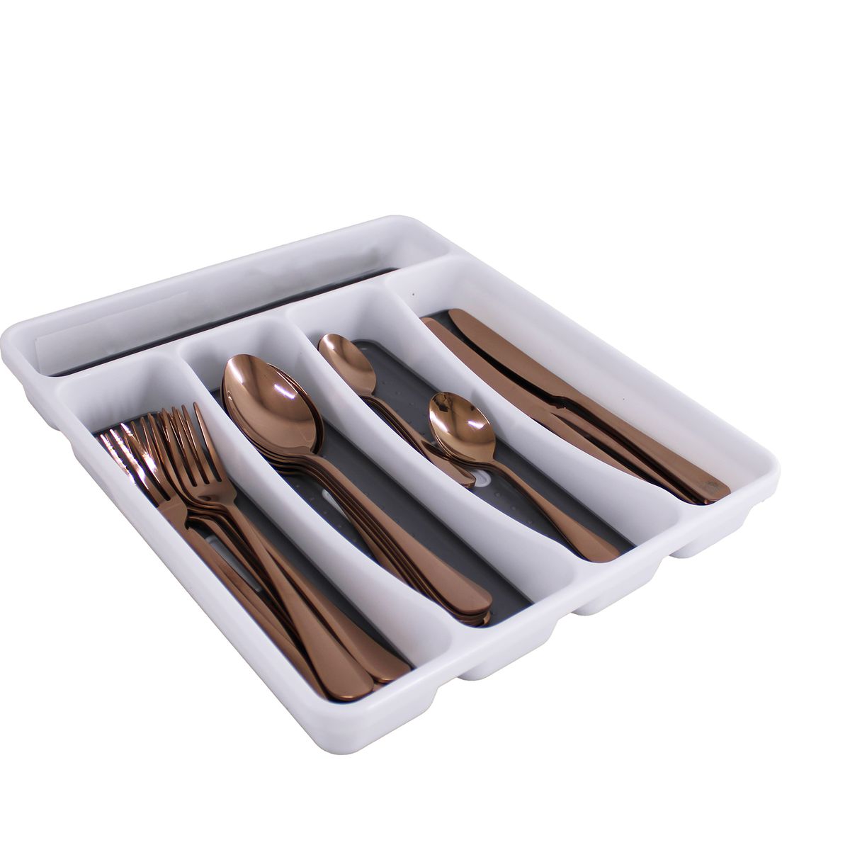 LMA 25 Piece Stainless Steel Cutlery & 5 Compartment Cutlery Organiser Set
