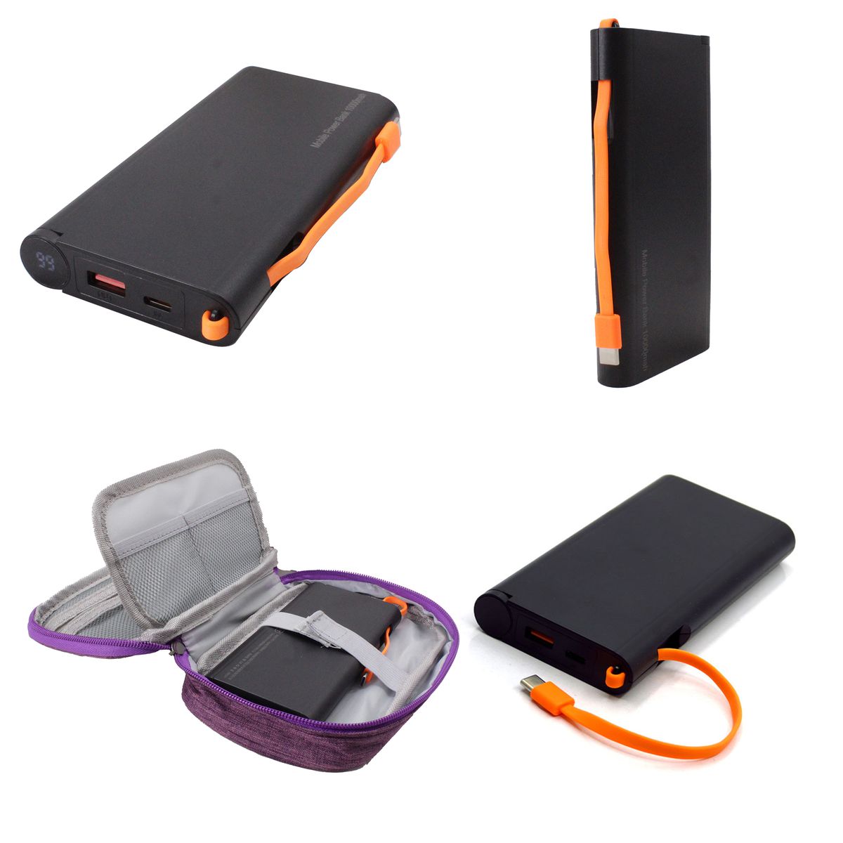 10000mAh 100W Fast-Charge Power Bank with Extractable Cable & Carry Pouch