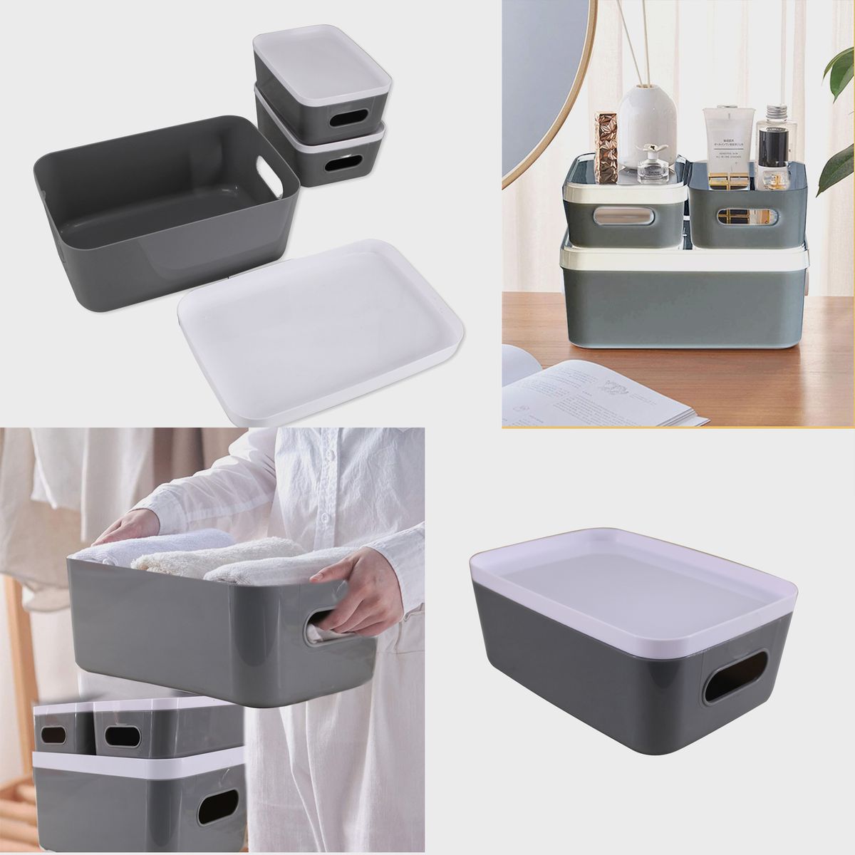 3 Piece Multifunction Bed Bath & Kitchen Stoarge Bins with Deep Dish Lids