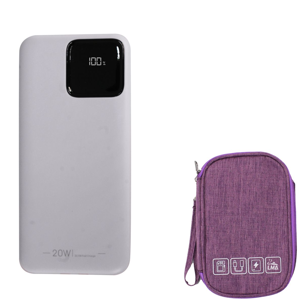 10000mAh Slim Fast Charger PD & QC 22.5W Cabled Power Bank with Carry Pouch