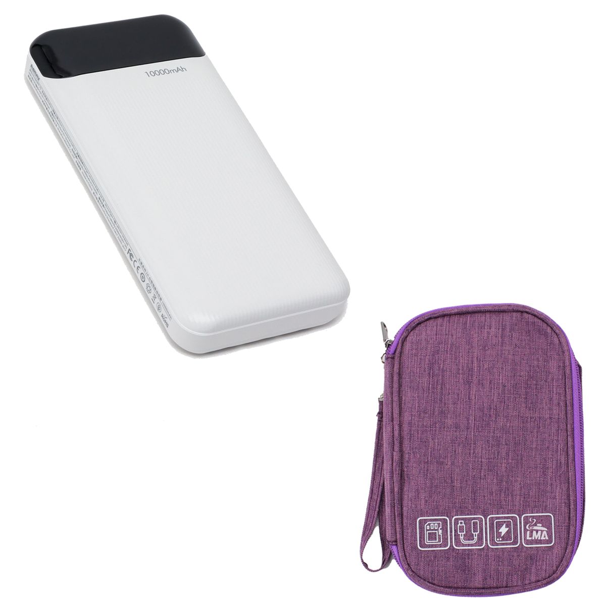 10000mAh Slim 2A Power Bank with 3 Detachable CableS & Carry Pouch