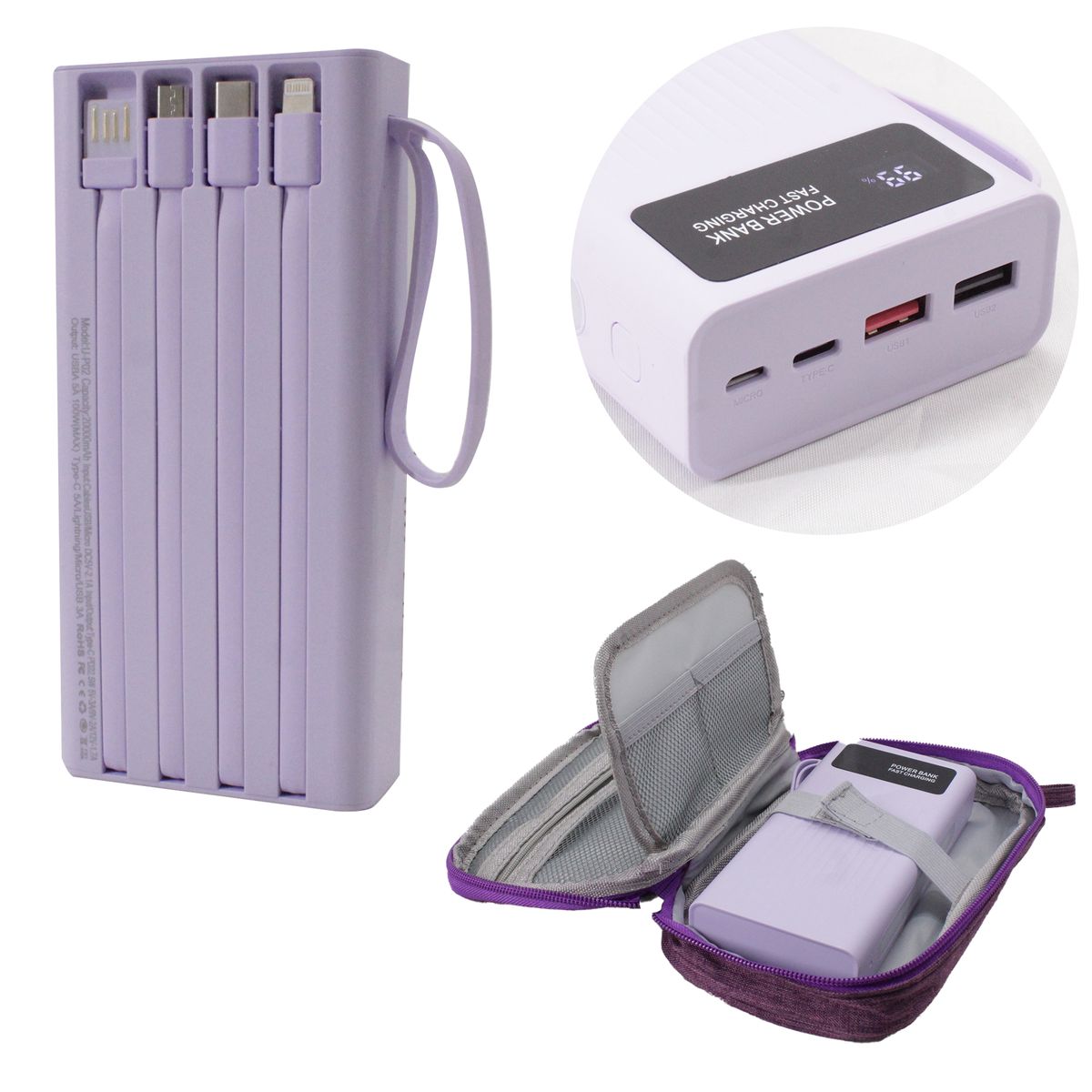 20000mAh 100W Fast Charge Powerbank with 4 Inbuilt USB Cables & Carry Pouch