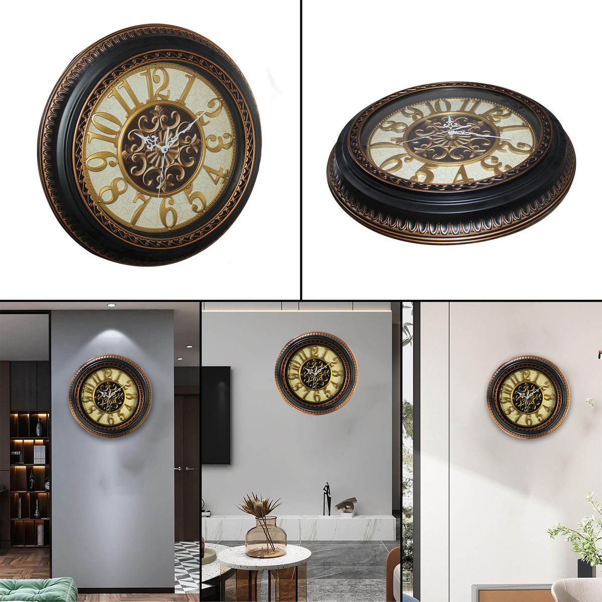 Ornate Border Round Wall Clock with Anrique Motif - 006
