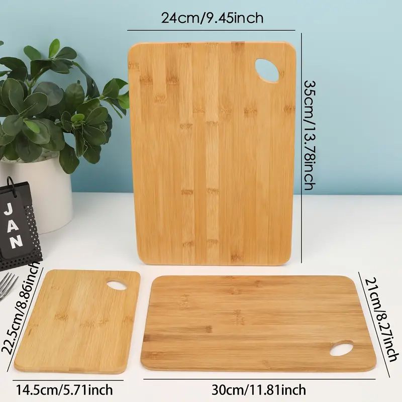 3 Pcs Slim Bamboo 24x34cm & 20x30cm Cutting Boards & 14x22cm Serving Tray