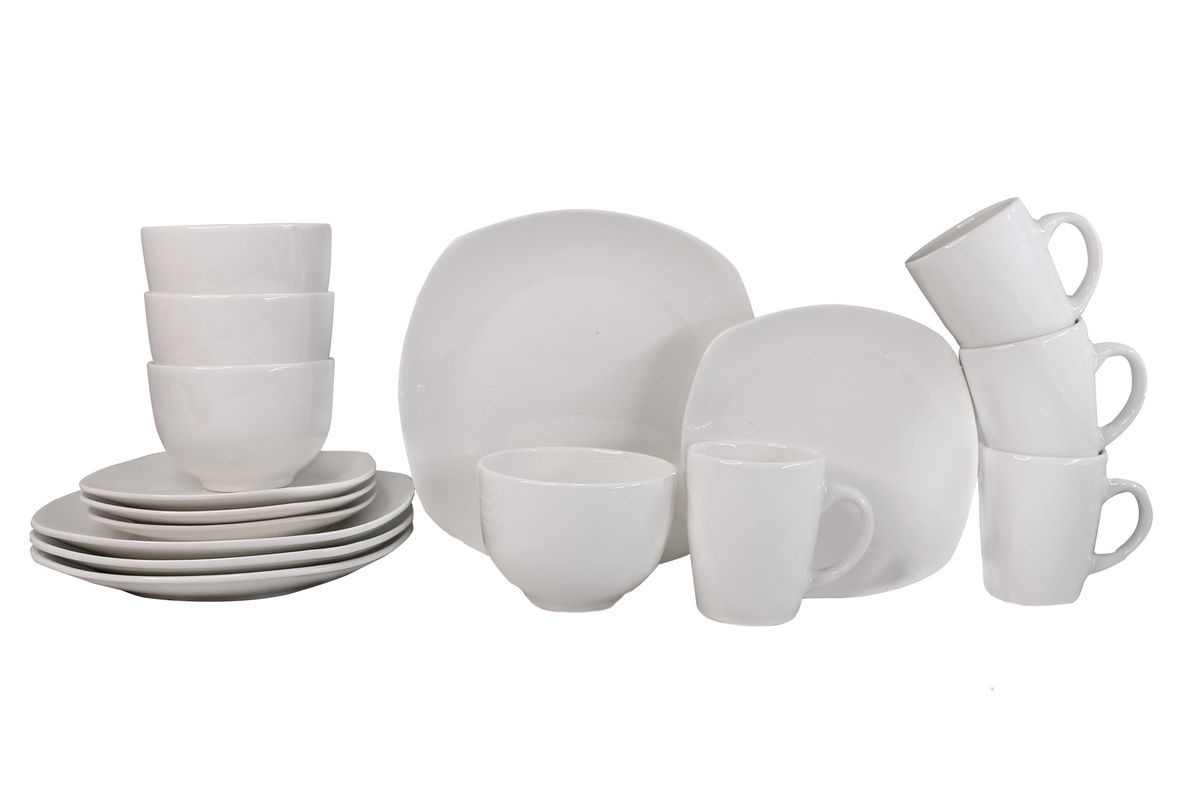 16 Piece Rounded Aquares Ceramic Dinner Set - Off White - PC08