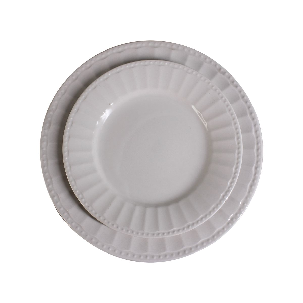 16 Piece Round Ceramic Dinner Set - Off White with Bead LineTrim - PC06