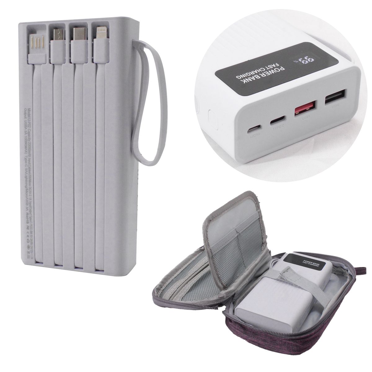 20000mAh 100W Fast Charge Powerbank with 4 Inbuilt USB Cables & Carry Pouch