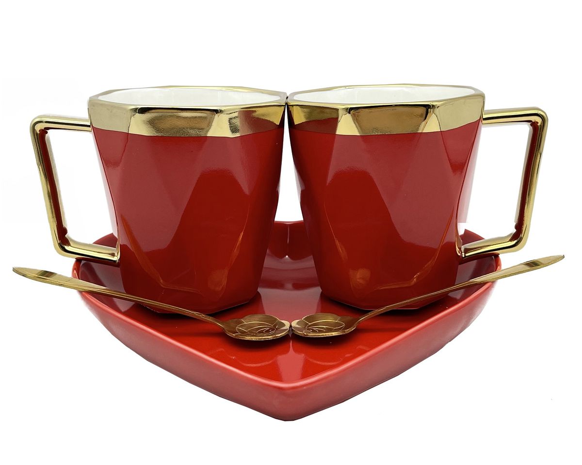 Elegant King 5-Piece Mug Set Diamond Burgundy