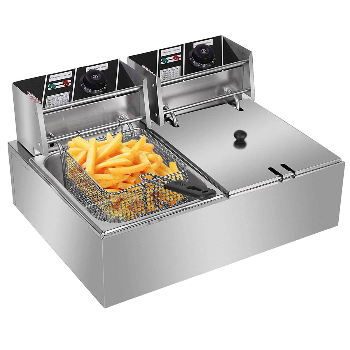 6L + 6L Double Pan Deep Fryer Silver with Hanger Rods