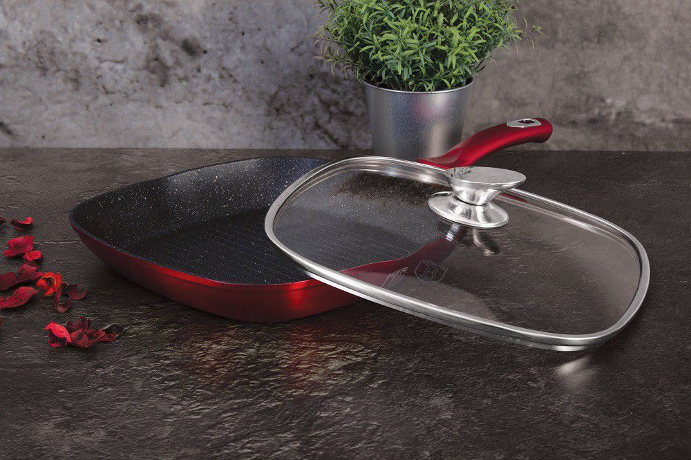 Berlinger Haus Marble Coating Grill Pan with Lid 28cm - Burgundy Metallic