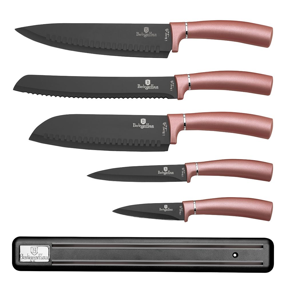 Berlinger Haus 6-Piece Knife Set with Magnetic Hanger - i-Rose Edition