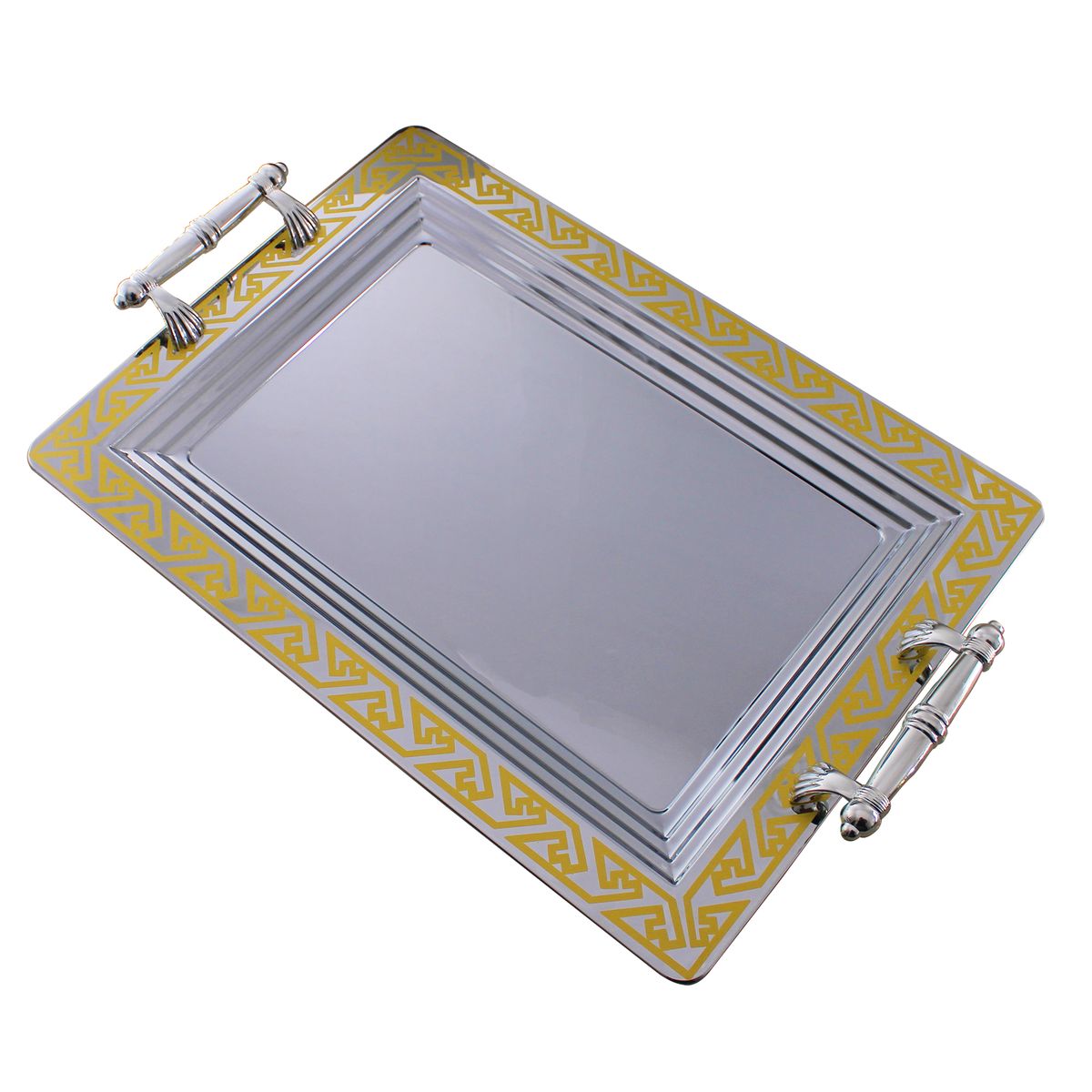 Stainless Steel Serving Tray with Decorative Border - 50 x 33cm