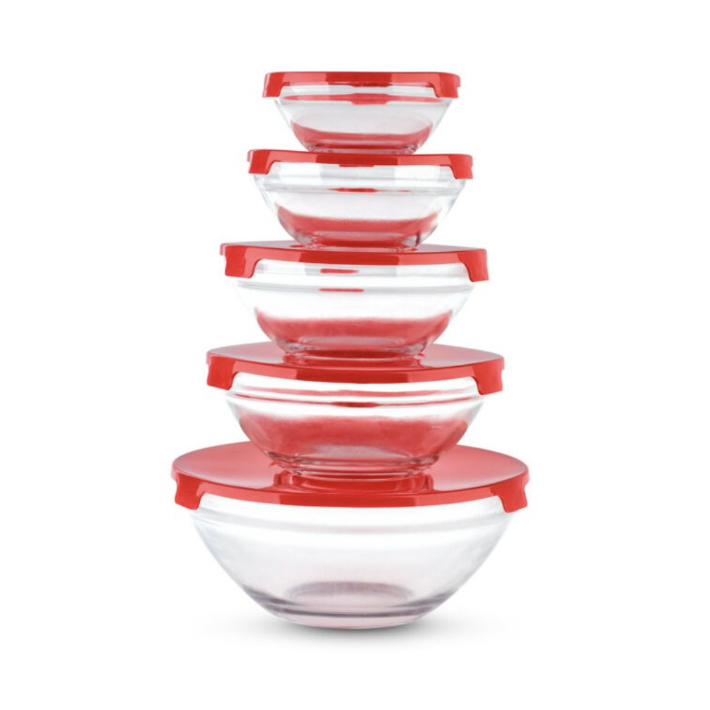 Set of 5 Glass Food Storage Bowls with Lids