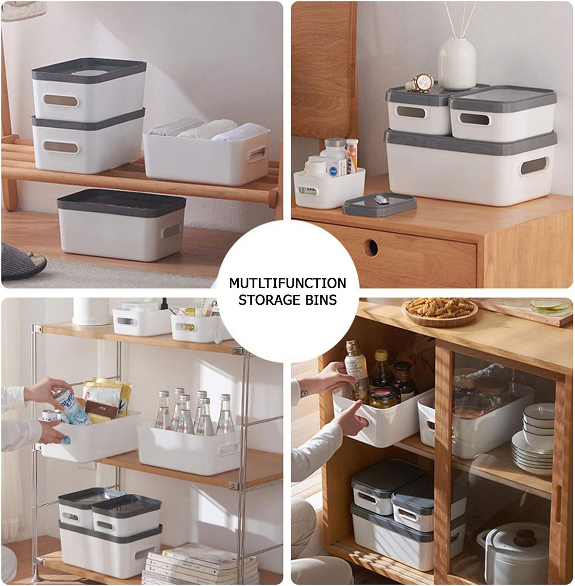 3 Piece Multifunction Bed Bath & Kitchen Stoarge Bins with Deep Dish Lids