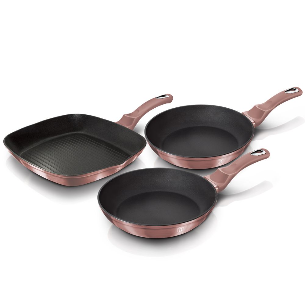 Berlinger Haus 3-Piece Marble Coating Fry & Grill Pan Set - i-Rose Edition