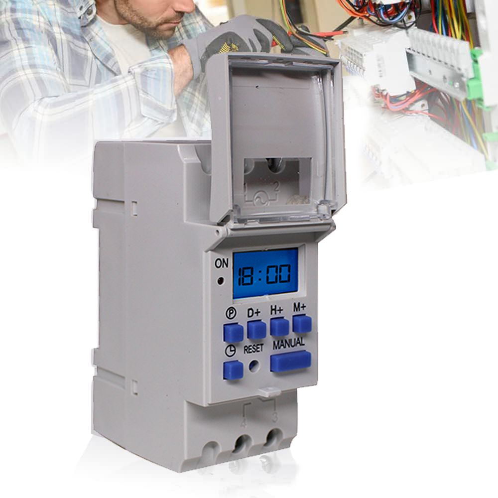 DIN Rail Digital Display Programmable Geyser Timer - Inbuilt Power Res