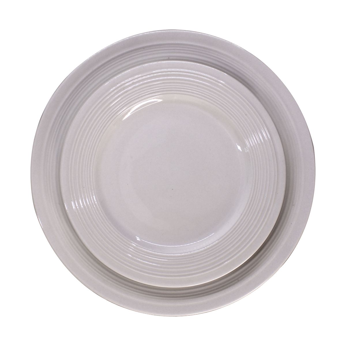 16 Piece Round Ceramic Dinner Set - Off White with Swirl Trim- PC03