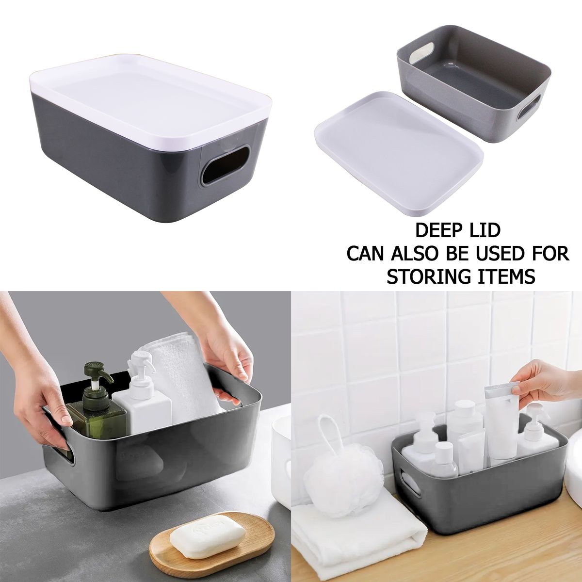 3 Piece Multifunction Bed Bath & Kitchen Stoarge Bins with Deep Dish Lids