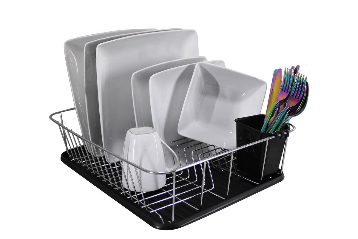 Stainless Steel Draining Dish Rack with Drip Tray and Cutlery Drainer