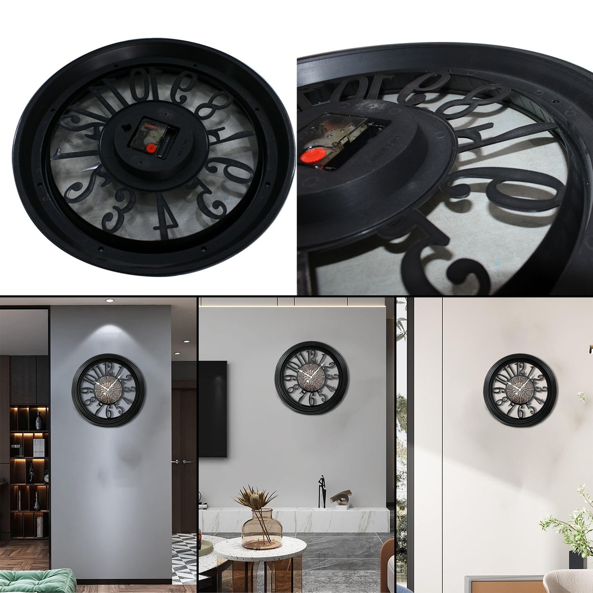 Modern 40cm Hollow Back Round Wall Clock with Cutout Dials - 021