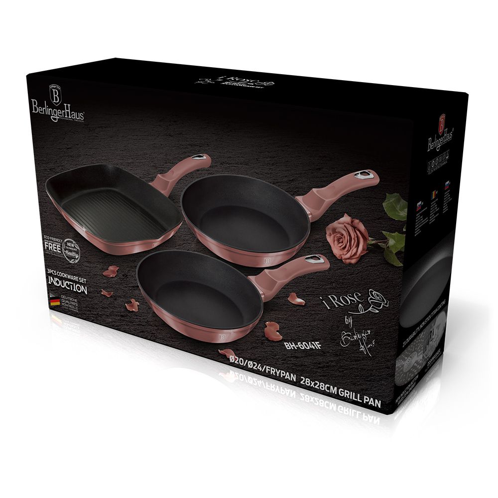 Berlinger Haus 3-Piece Marble Coating Fry & Grill Pan Set - i-Rose Edition