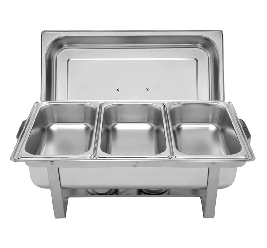 Stainless Steel Triple Pan Buffet - Catering Chafing Dish with Two Burners