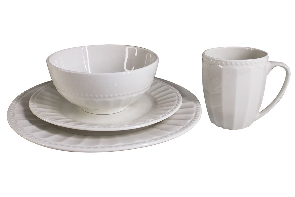 16 Piece Round Ceramic Dinner Set - Off White with Bead LineTrim - PC06