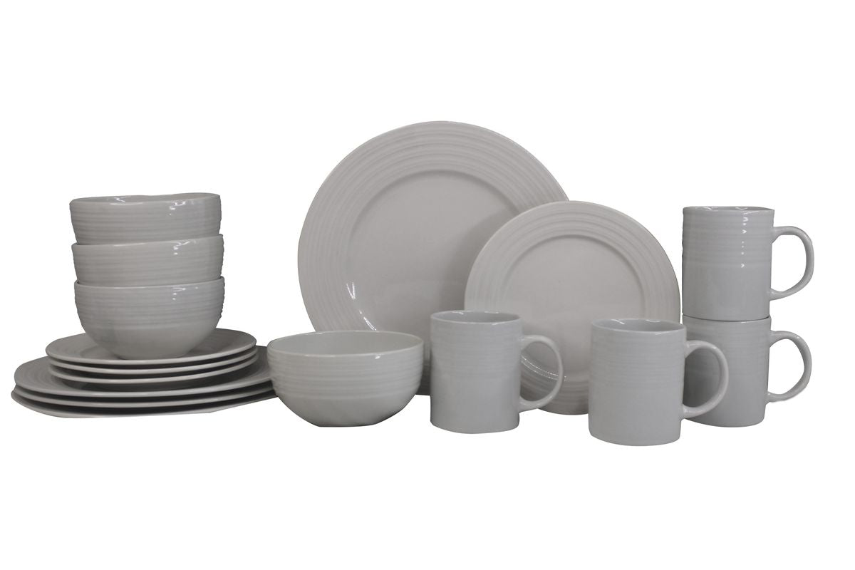 16 Piece Round Ceramic Dinner Set - Off White with Circles Trim - PC04