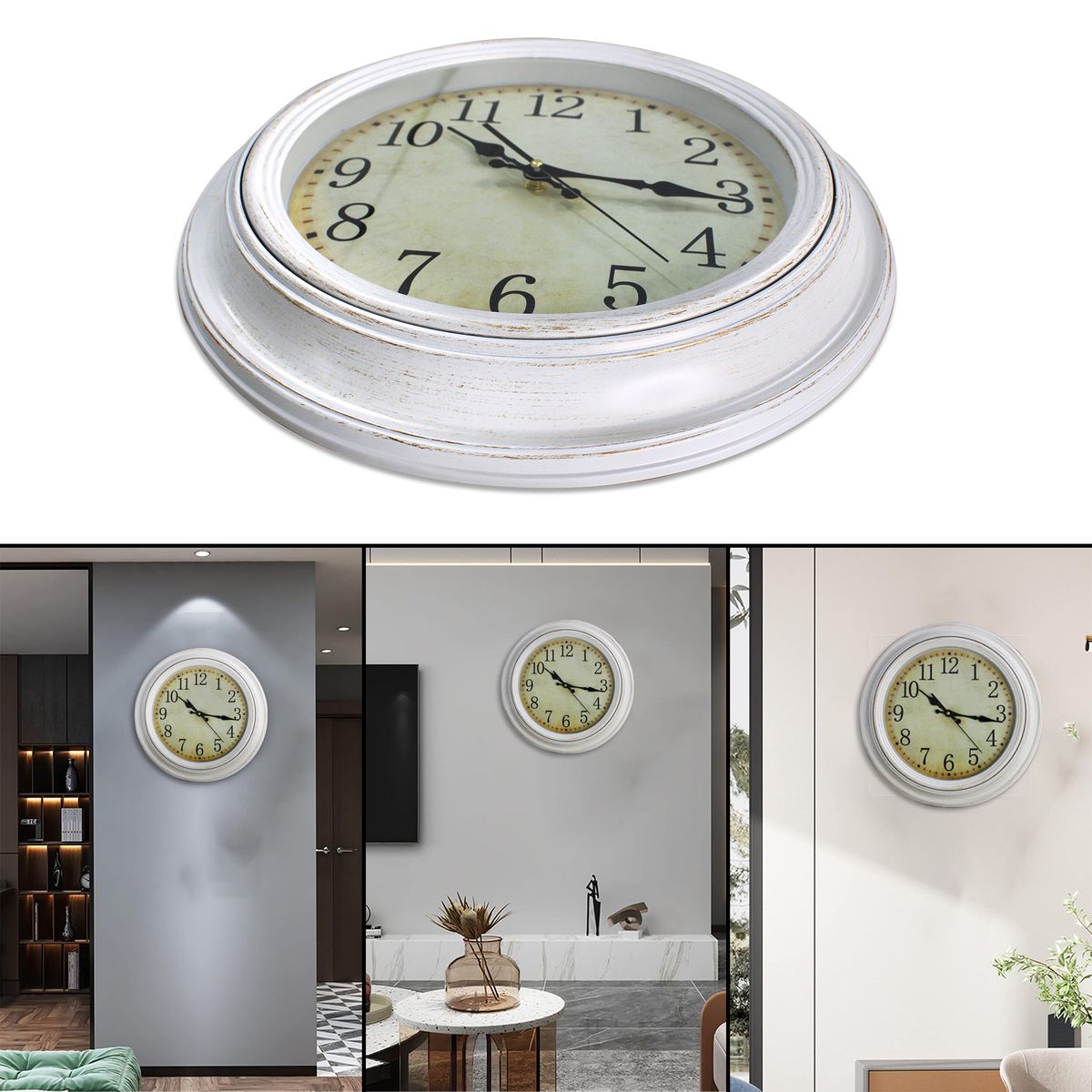 Rustic 40cm Round Wall Clock with Faux Weathered Finish - 003
