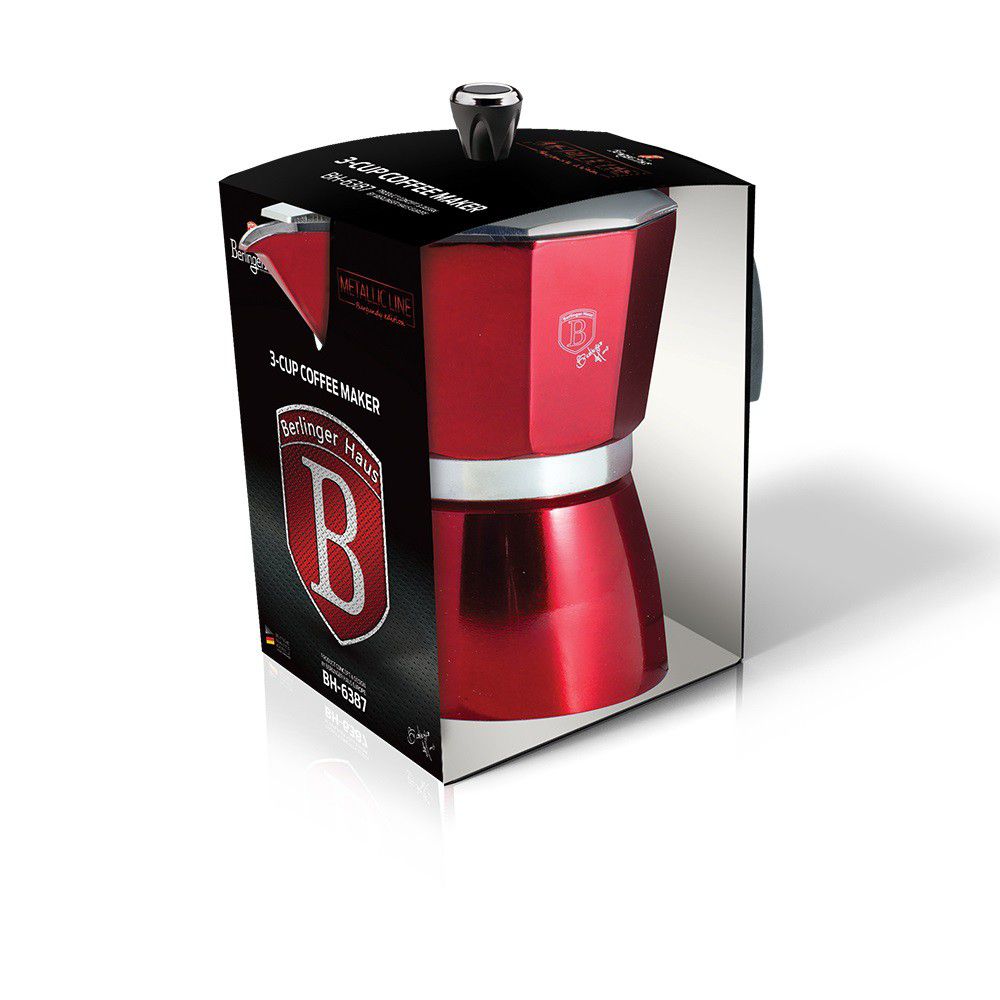 Berlinger Haus 3 Cups Aluminium Coffee Maker - Burgundy Edition