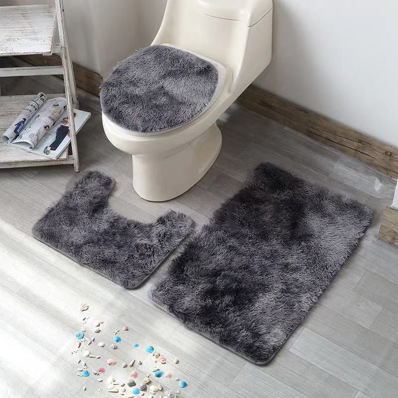 3 Piece Non-Slip Plush Three Tone Toilet Seat Cover & Bathroom Mats Set