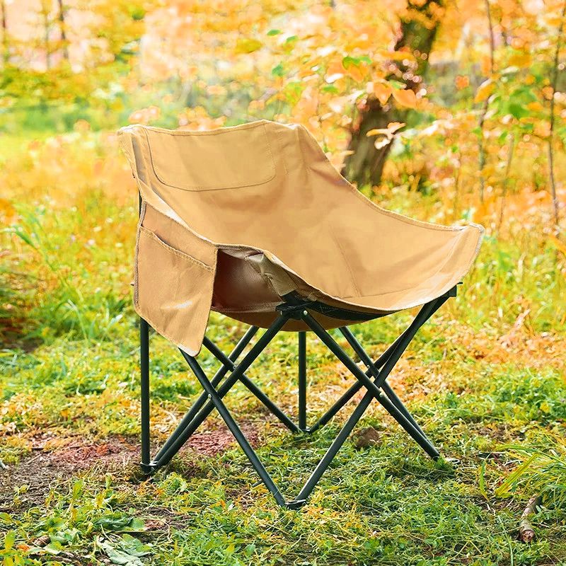 Half Moon Metal Frame Folding Camping Chair with Side Pocket