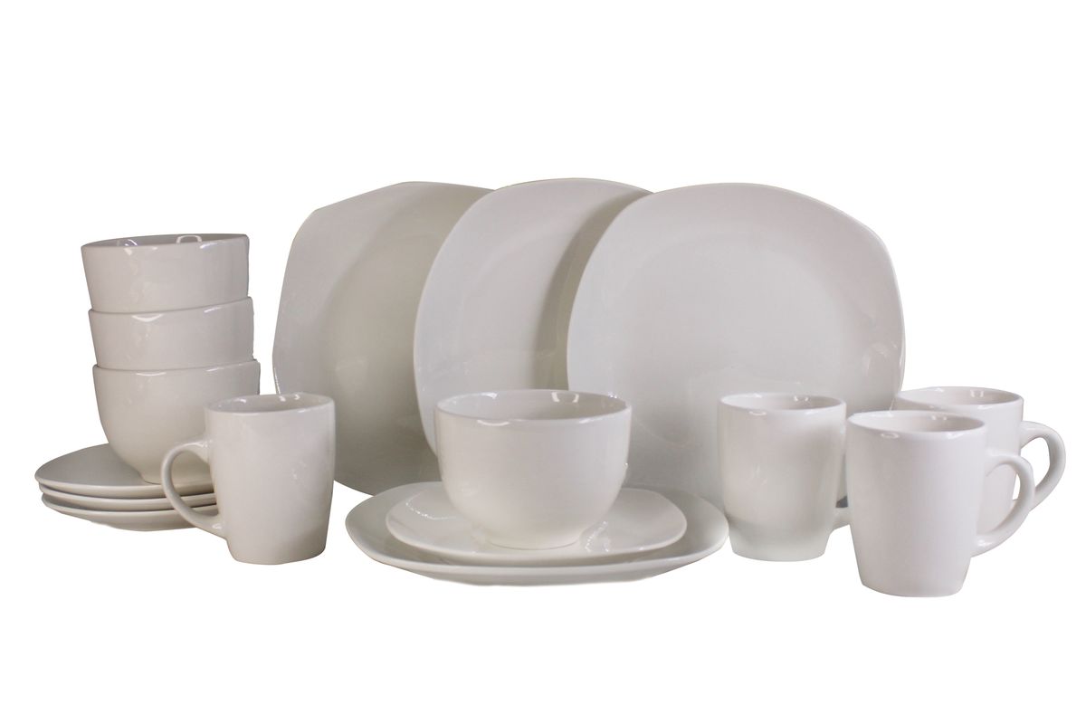 16 Piece Rounded Aquares Ceramic Dinner Set - Off White - PC08