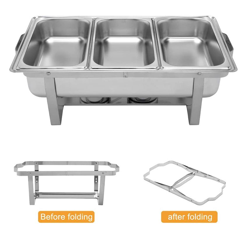 Stainless Steel Triple Pan Buffet - Catering Chafing Dish with Two Burners