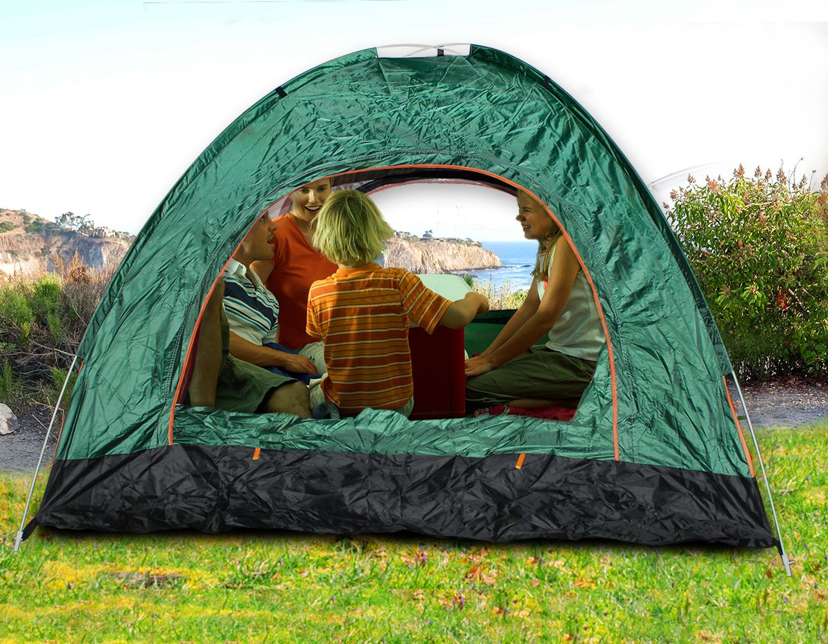 200x200cm 3 Person 2-Door Pop Up Tent with Windows Sunroof