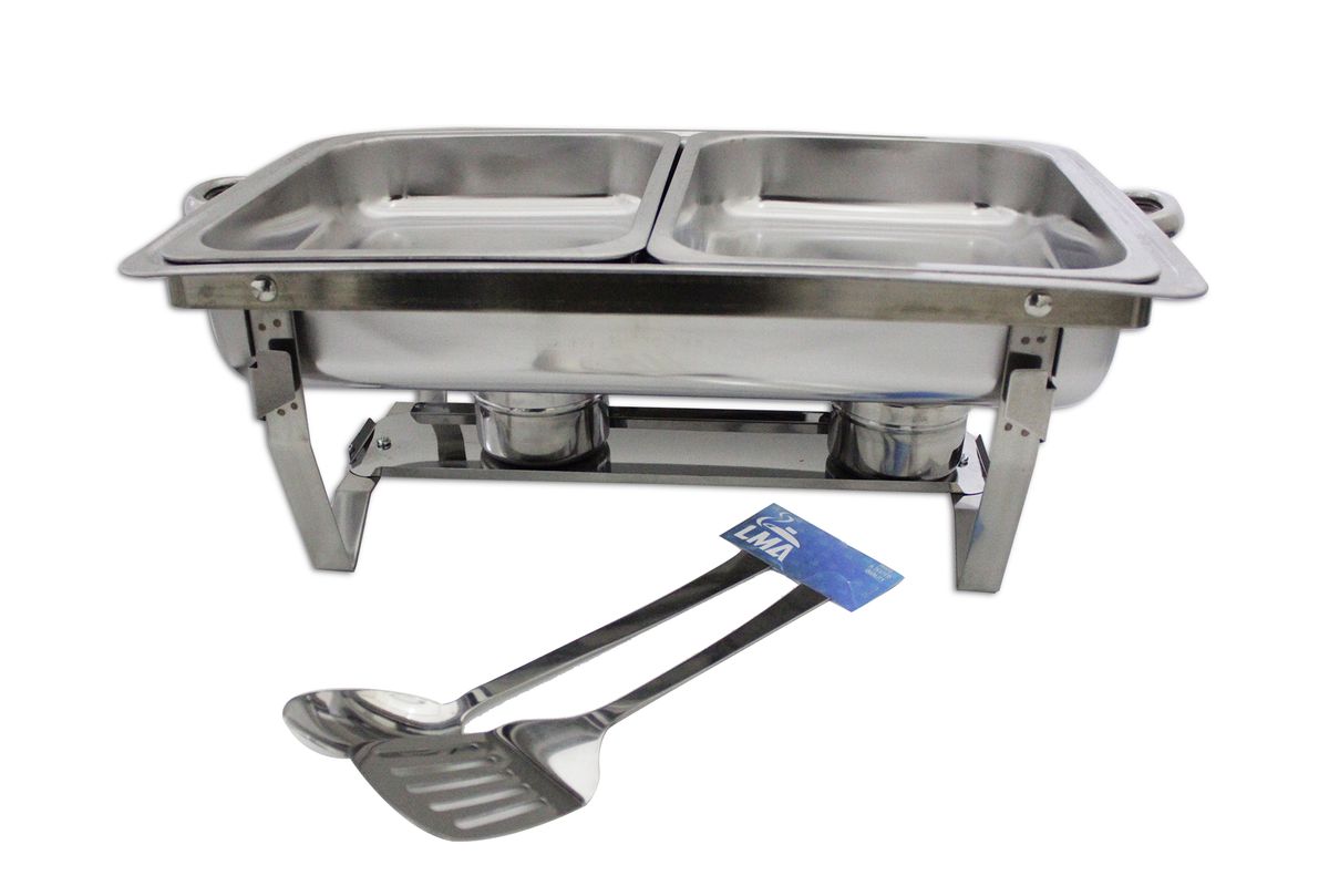 11L Double Tray Buffet Chafing Dish & 2 Piece LMA Serving Spoon Set