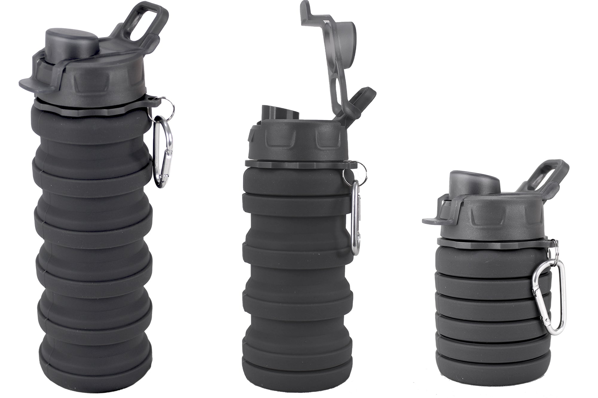 225ml to 500ml Foldable Silicon Cold Water Bottle with Carabiner Clip