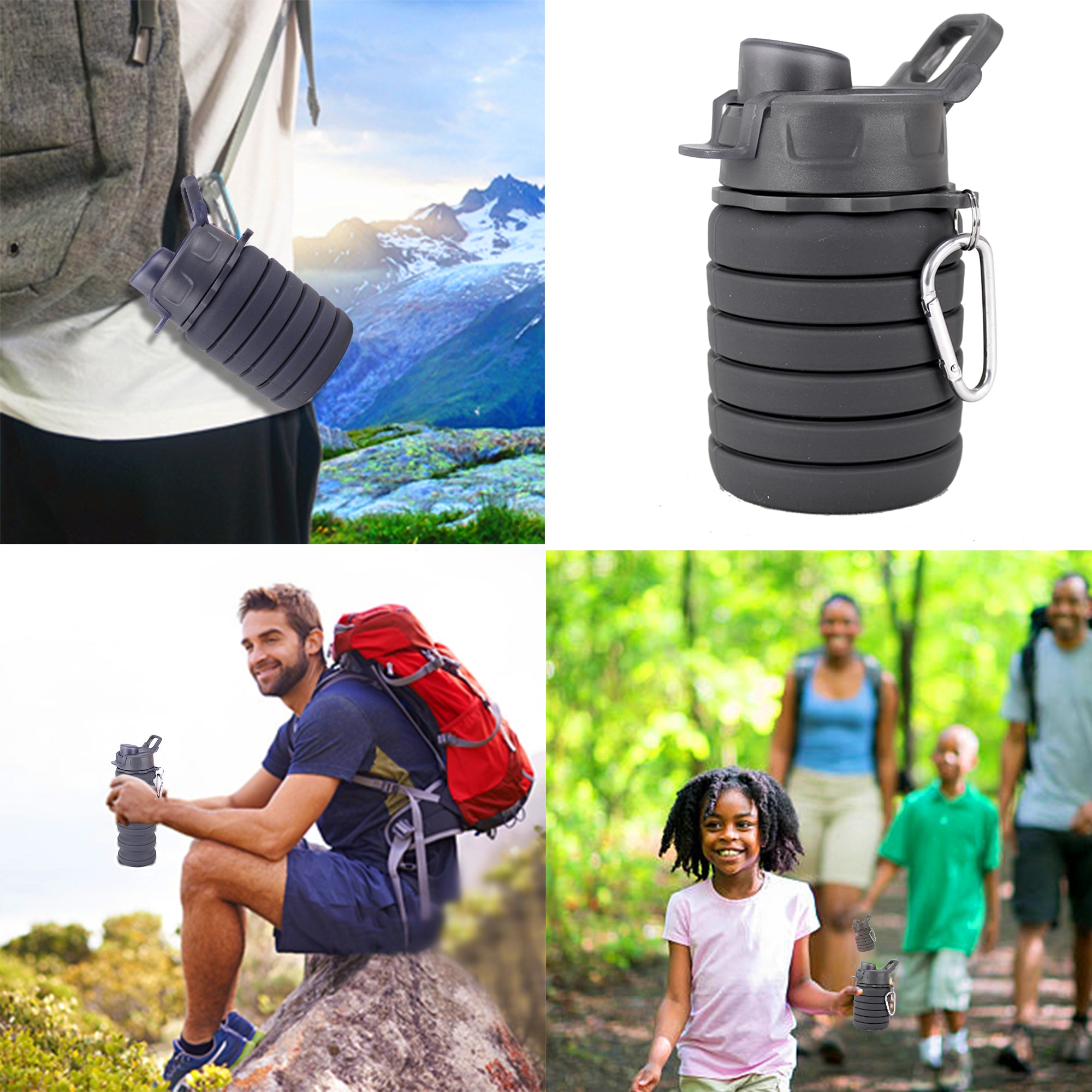 225ml to 500ml Foldable Silicon Cold Water Bottle with Carabiner Clip