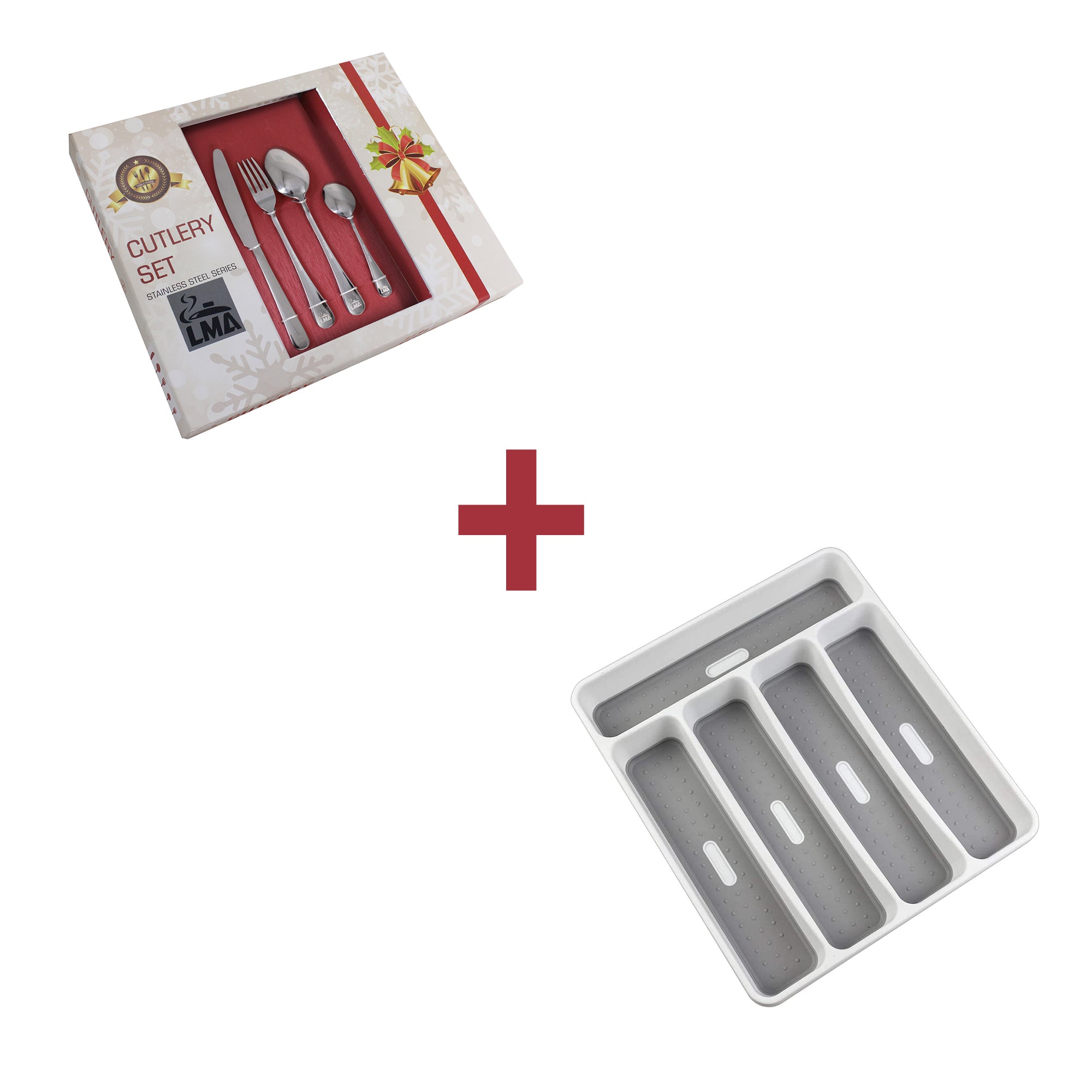 Festive 24 Piece Cutlery Set & Drawer Organiser Bundle Pack