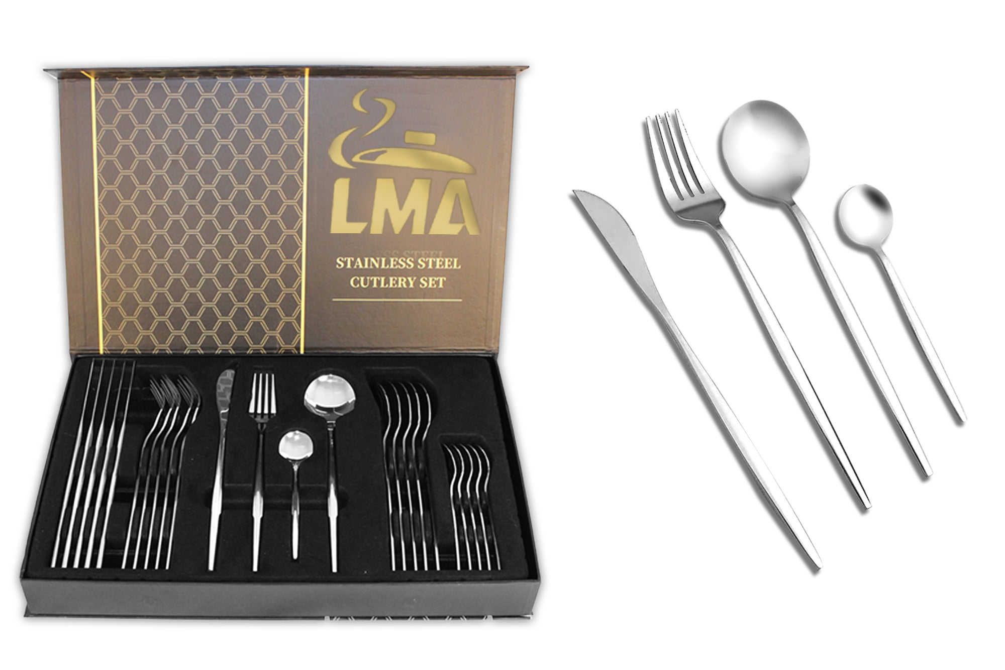 LMA 24 Piece Flatware Set in Elegant Noir Gift Box