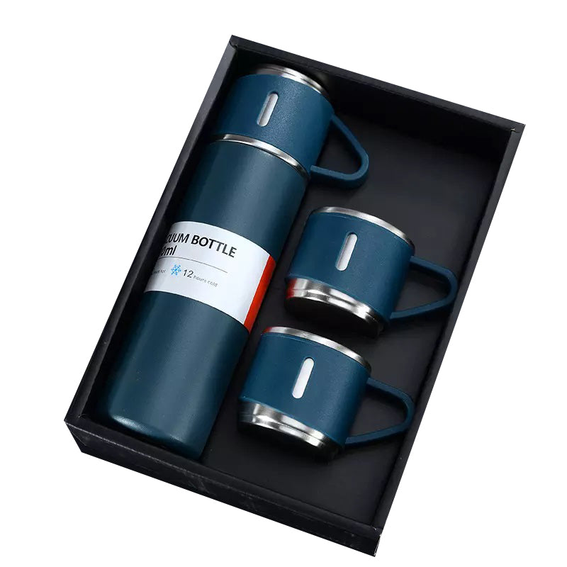 500ml Stainless Steel Double Wall Thermos Vacuum Flask & 3x 180ml Cups