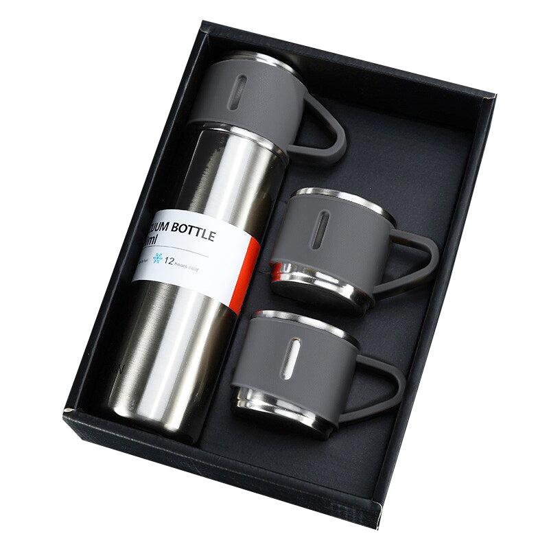 500ml Stainless Steel Double Wall Thermos Vacuum Flask & 3x 180ml Cups