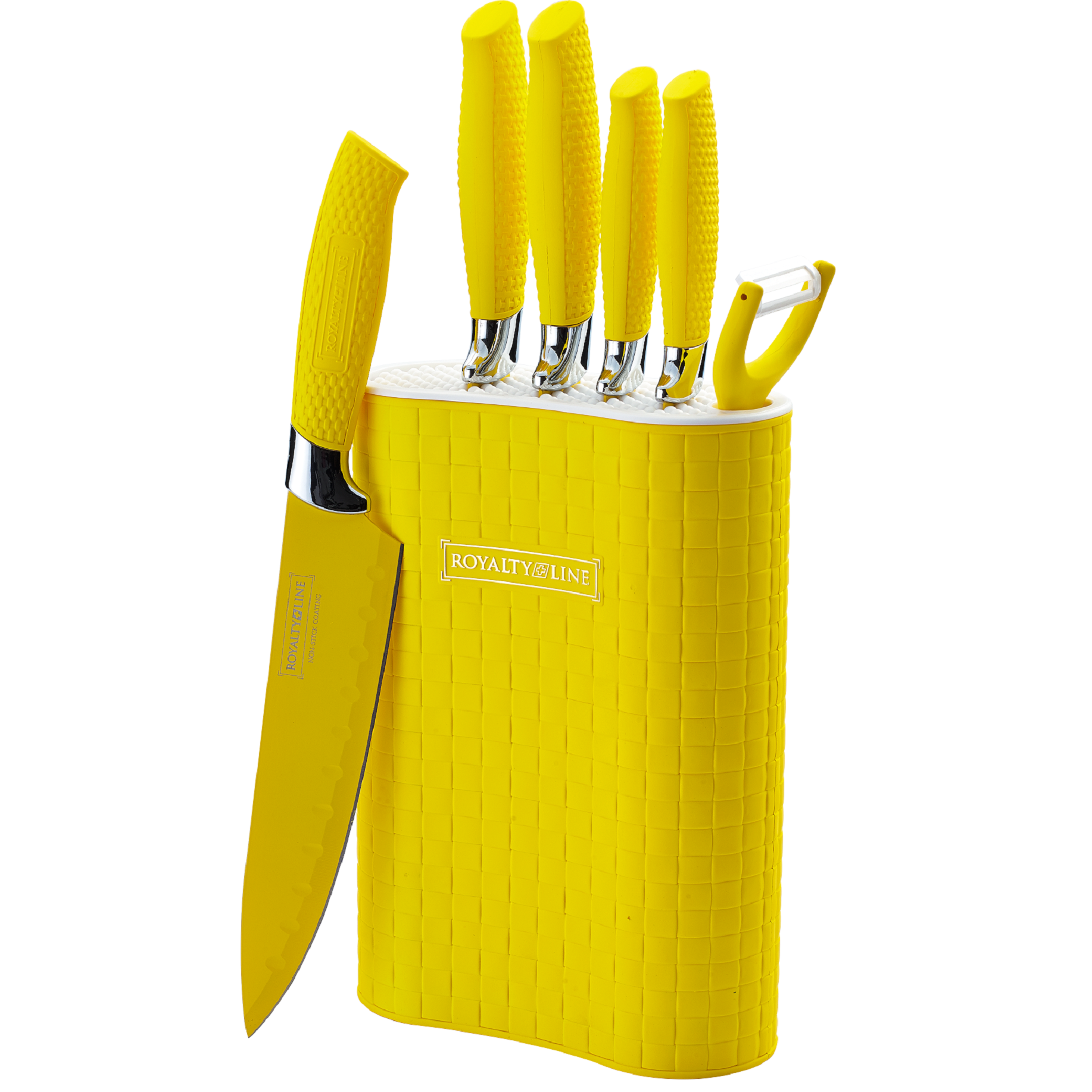 Royalty Line 6 Piece Non-Stick Coating Knife Set with Stand - Yellow