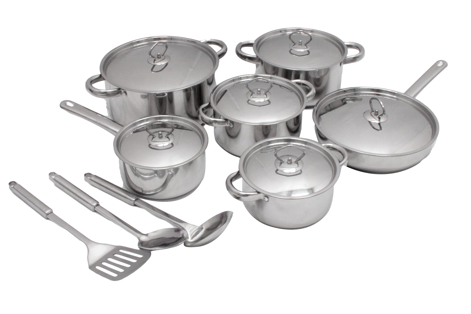 15 Piece Stainless Steel Layered Heavy Bottom Cookware Set -Polished Finish