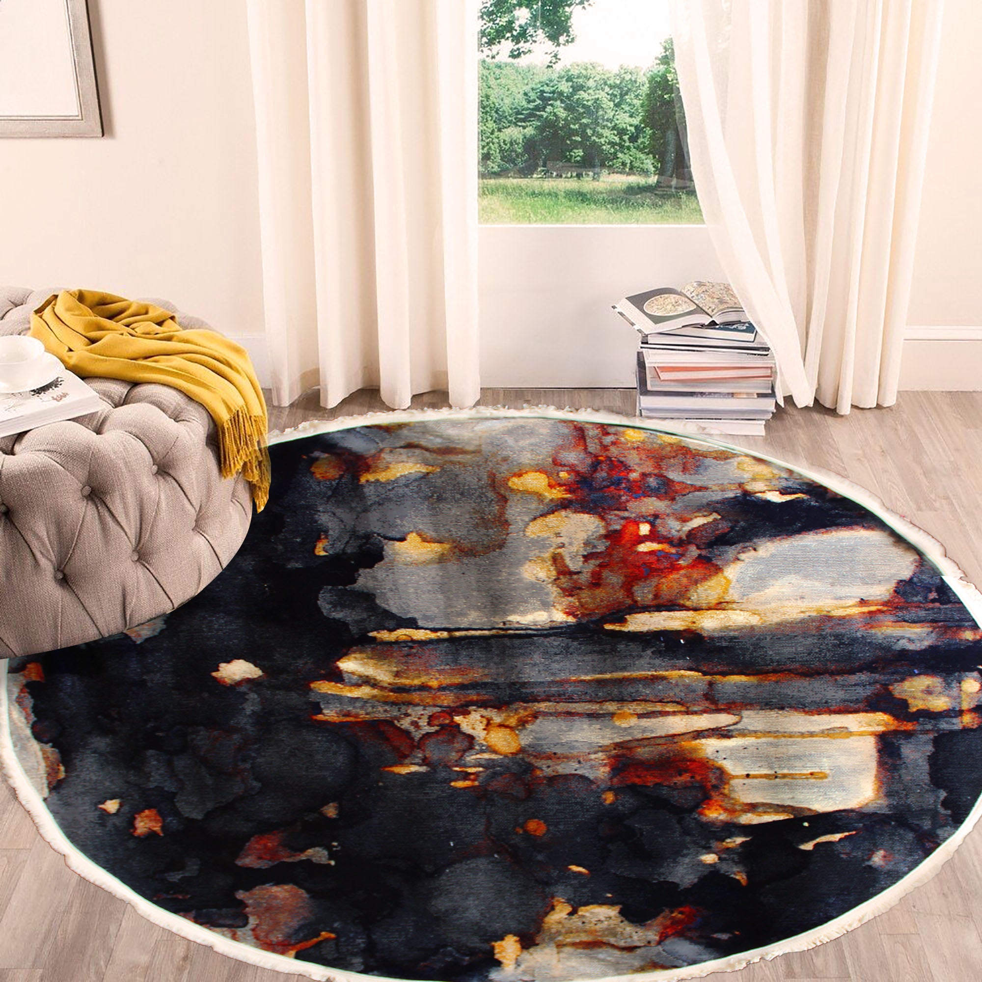 160cm Authentic Round Turkish Cappadocia Quality Woven Rug - Beige / Orange 9730A