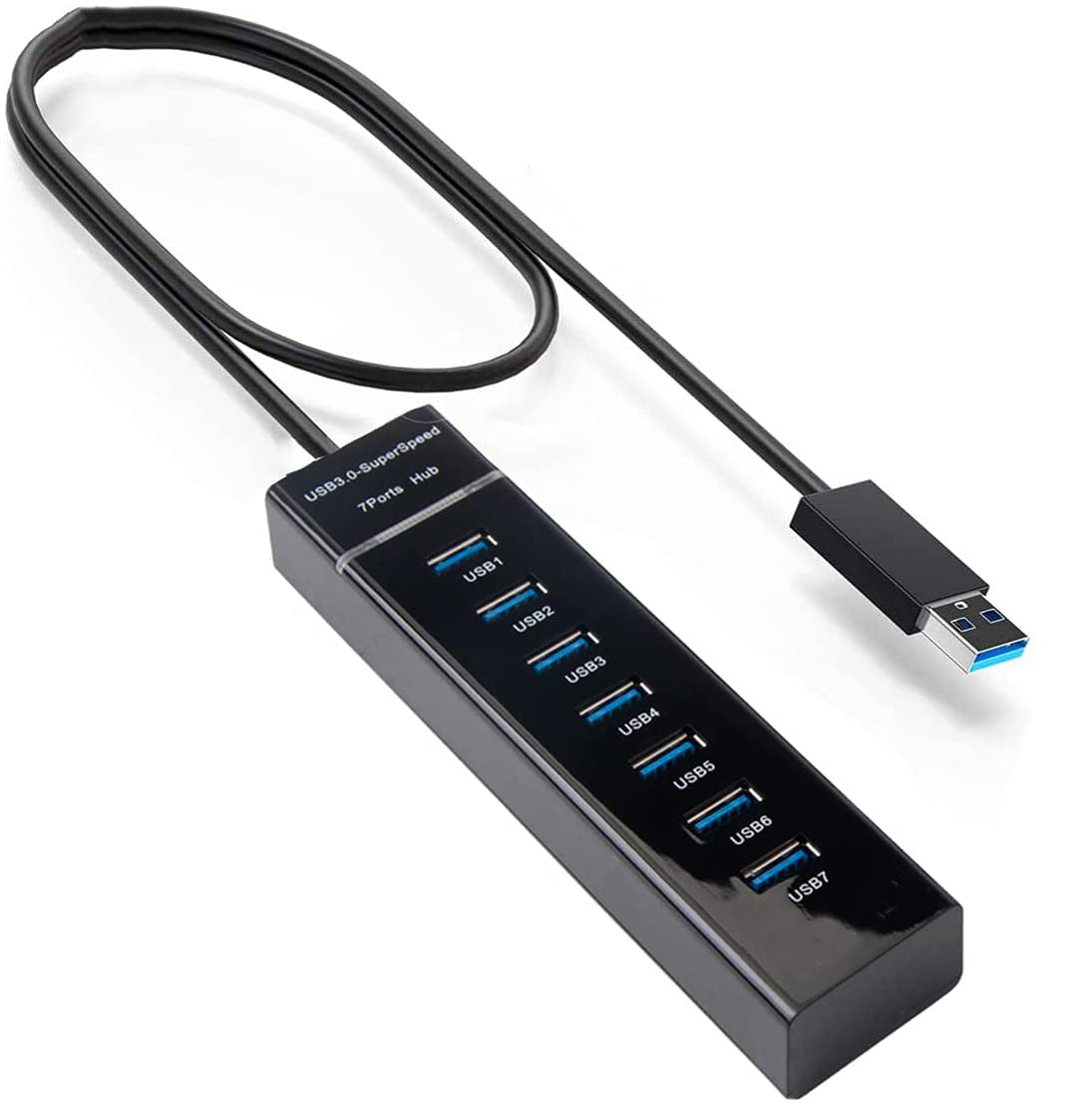 USB 3.0 Super Speed 7 Port Hub for All Computers & Consoles - Black