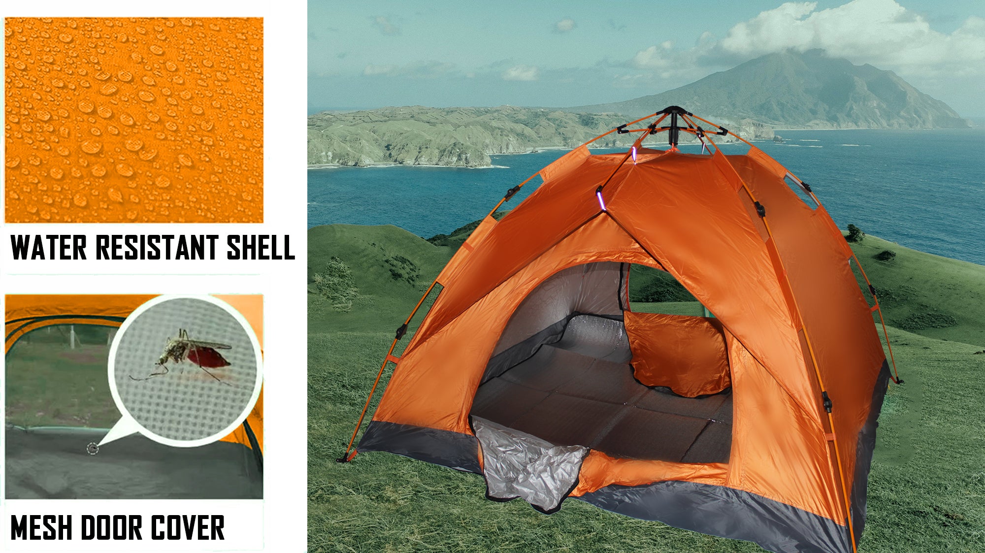 200x130cm Waterproof 2 Man Instant Tent & 200x150cm Foil & Foam Camping Mat