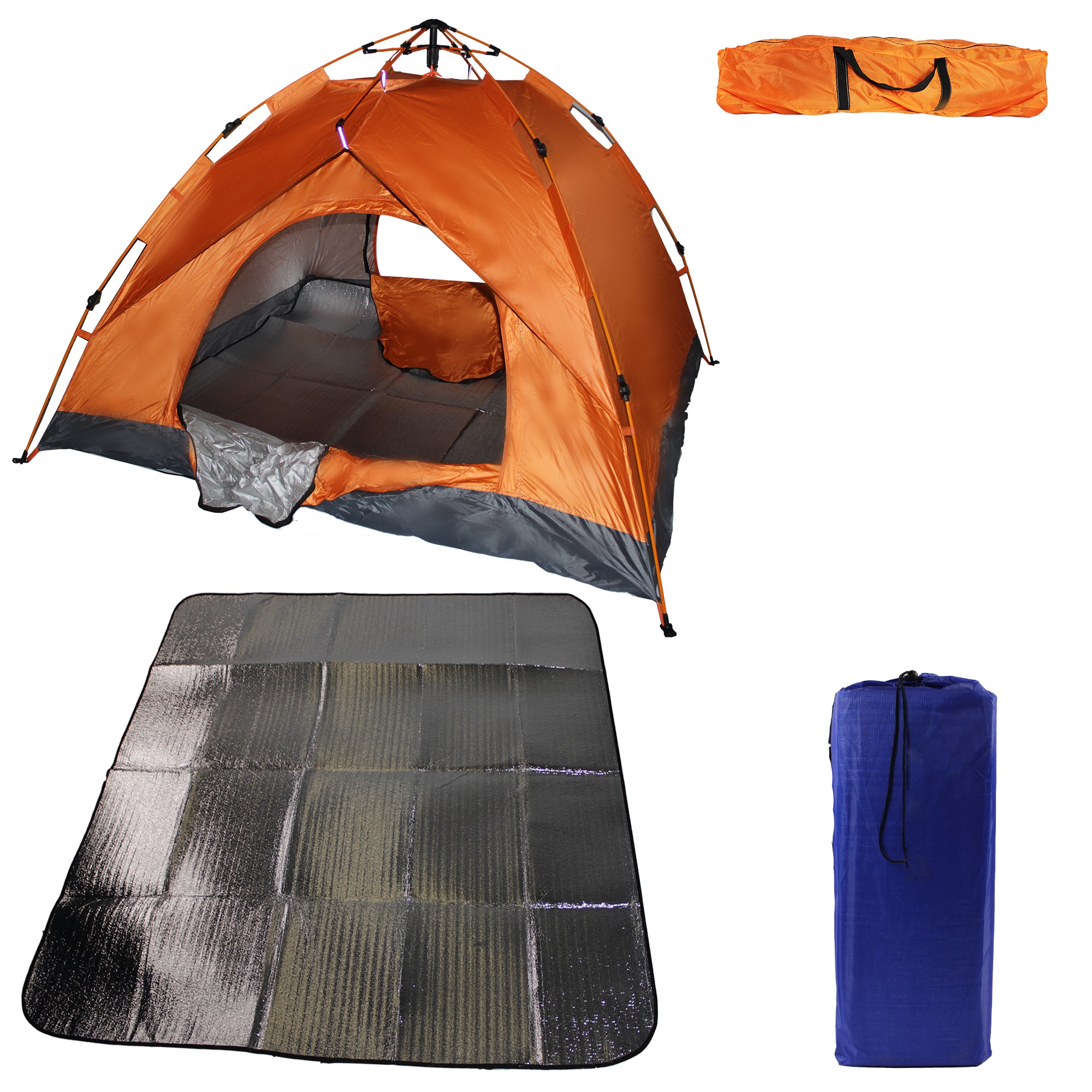 200x130cm Waterproof 2 Man Instant Tent & 200x150cm Foil & Foam Camping Mat