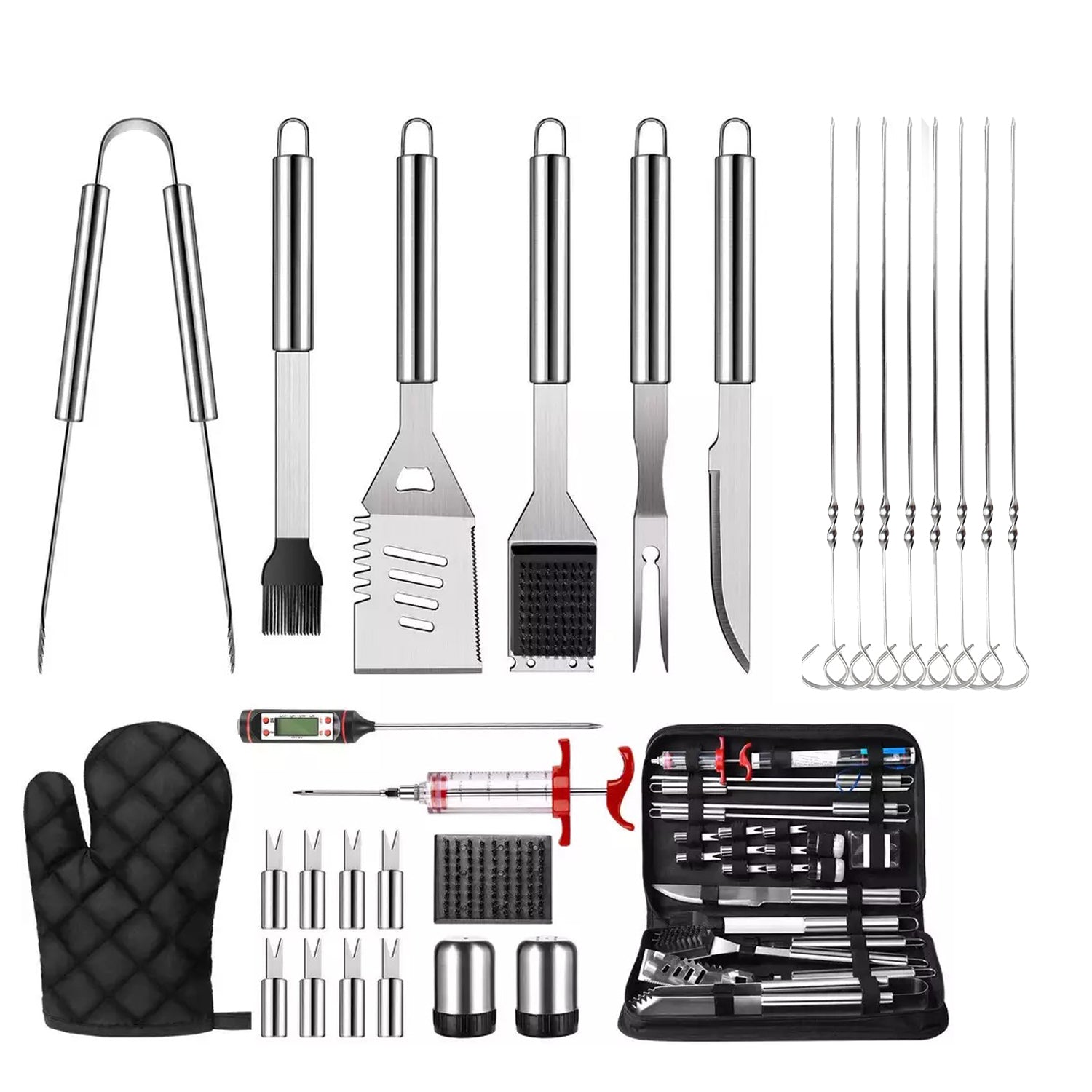 LMA Stainless Steel 29 Piece Braai Utensil & Meat Thermometer Set in Bag